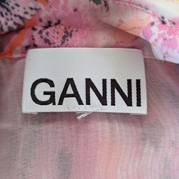 Ganni Floral Pleated Georgette Top 40 8/10 Gardencore Whimsical Barbiecore Boho - Picture 2 of 15